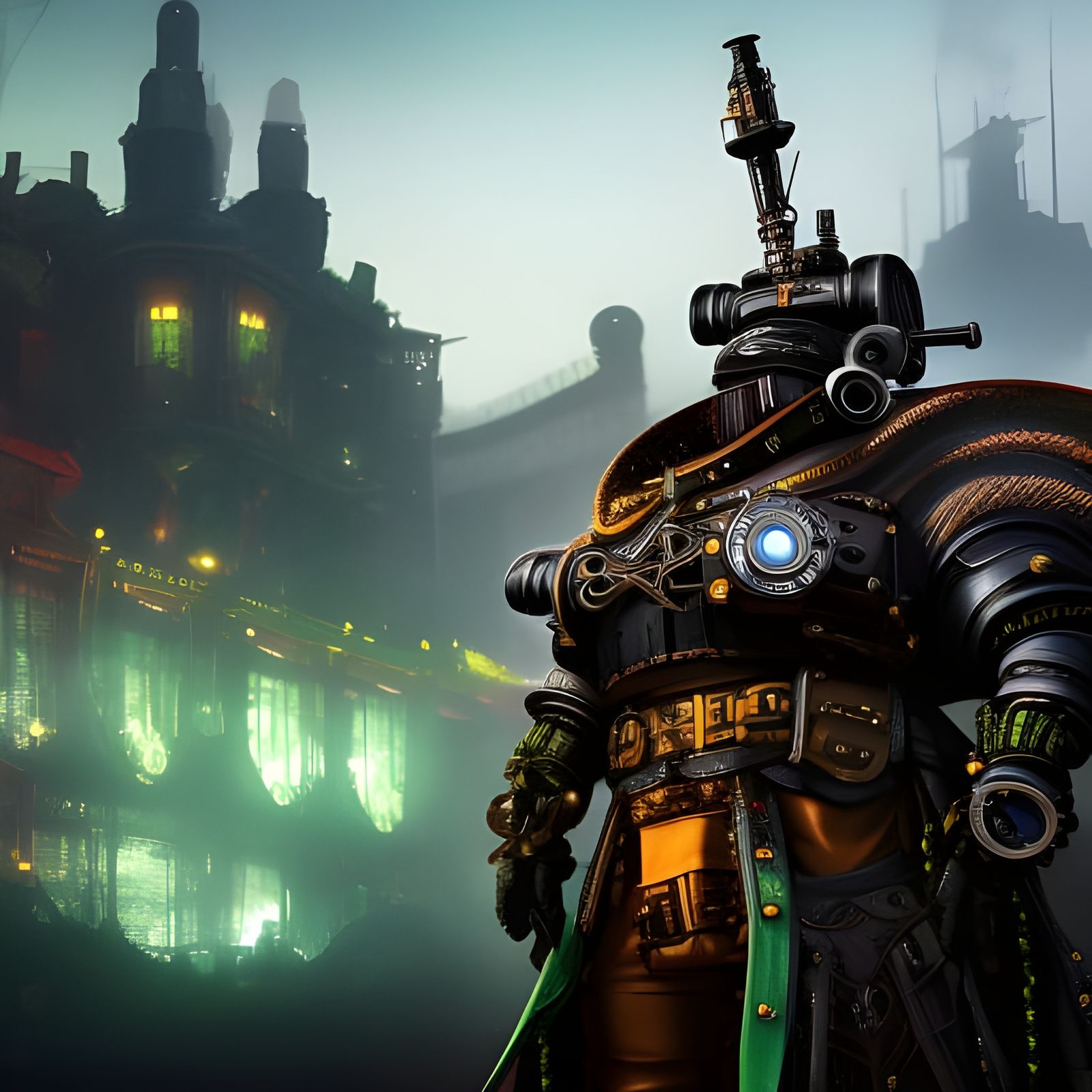 Steampunk Toad Warrior with Neon Ambiance