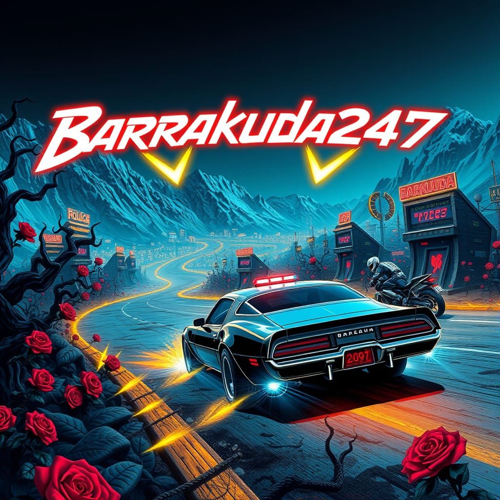 Cyberpunk Logo on Flaming Car Entering Future City