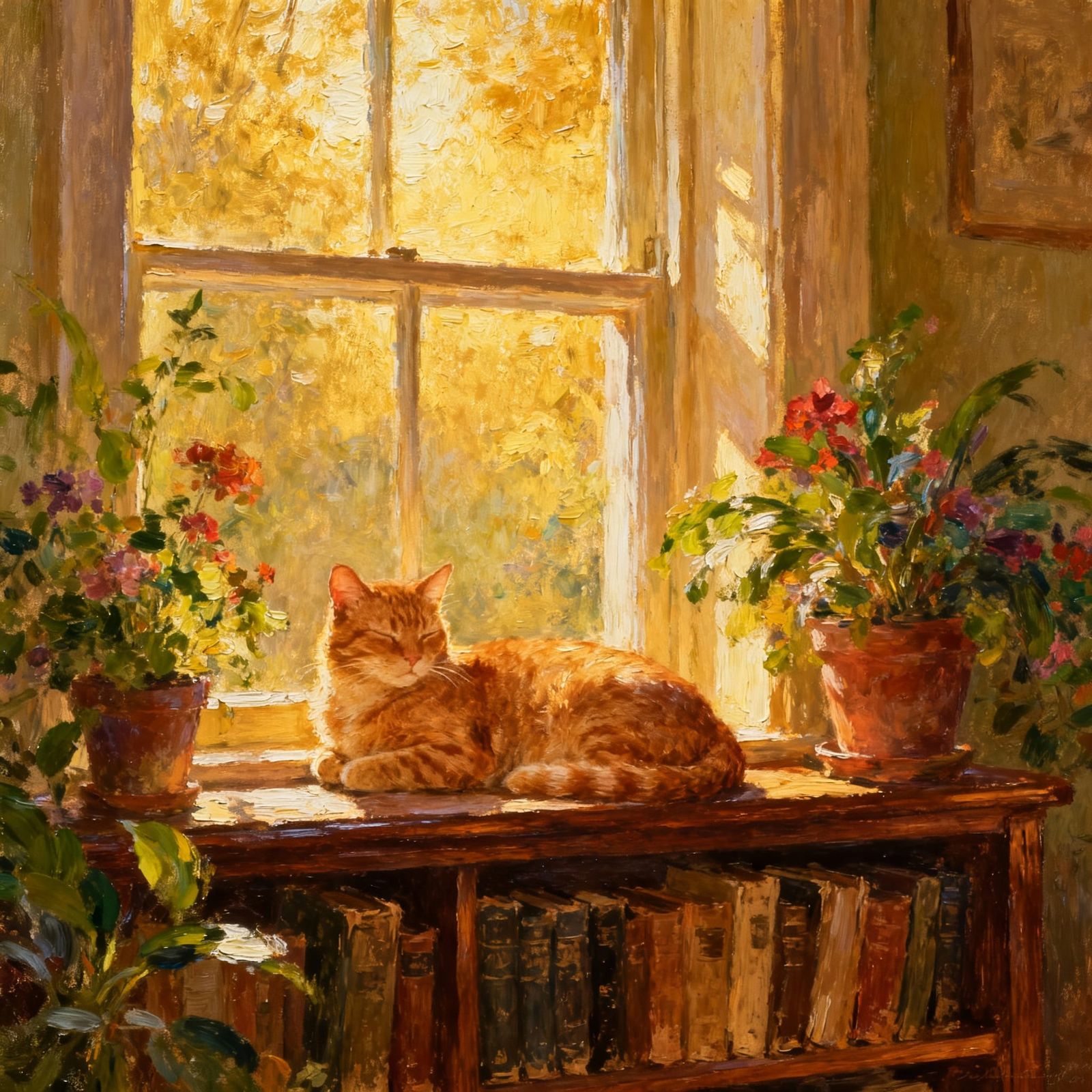 Ginger Cat Basking in Golden Hour Light
