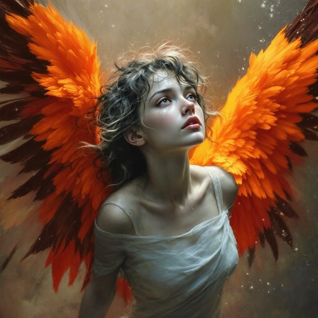 Ethereal Angel with Black-Tipped Wings