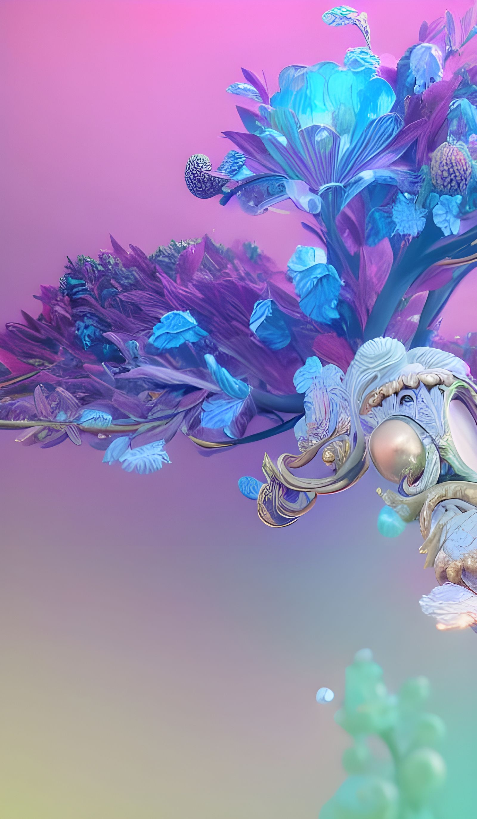 Abstract Botanical Biomorph Fantasy in Opalescent Colors