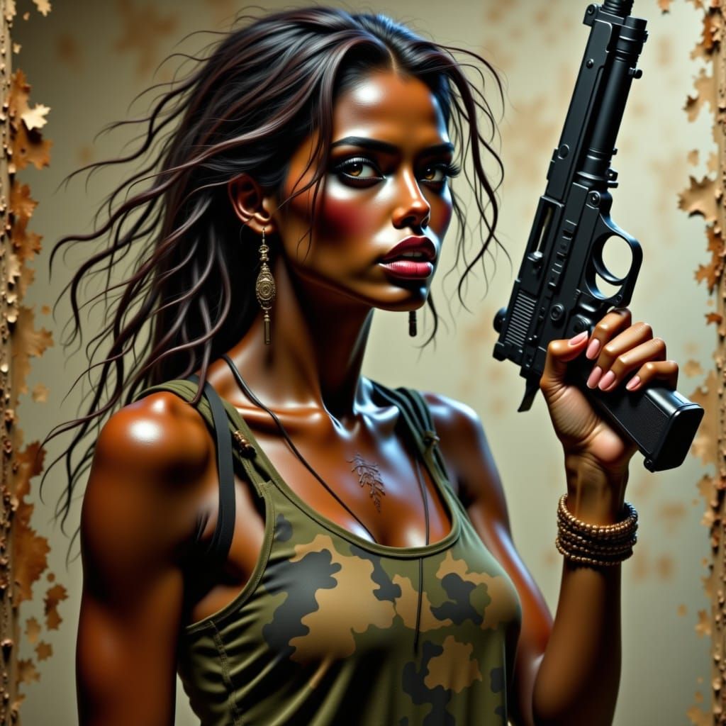 Woman with Luger Pistol in Gritty Realism Style