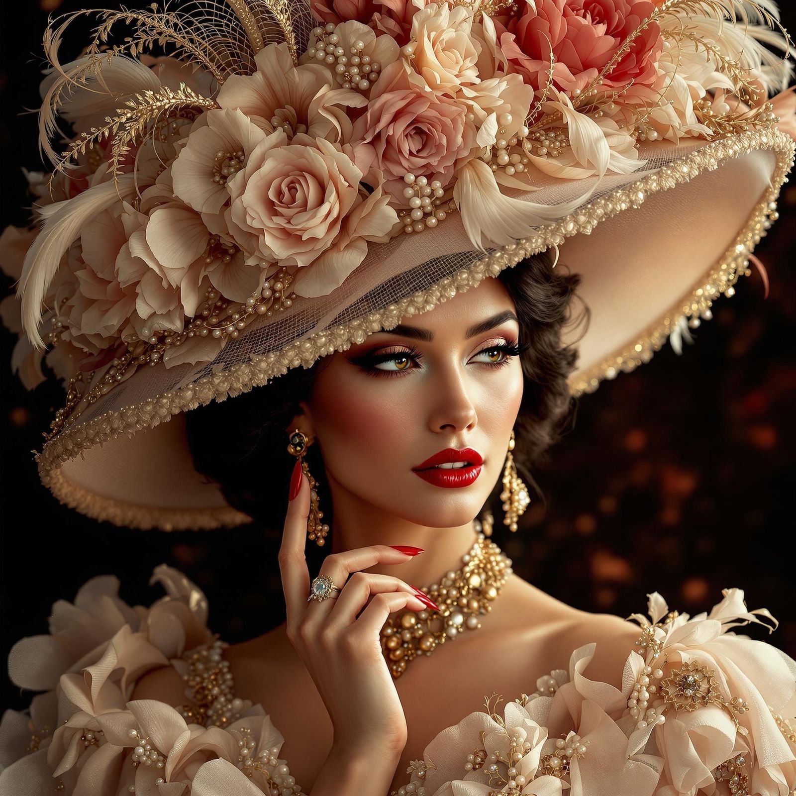 Opulent Haute Couture: Lady in Lavish Hat