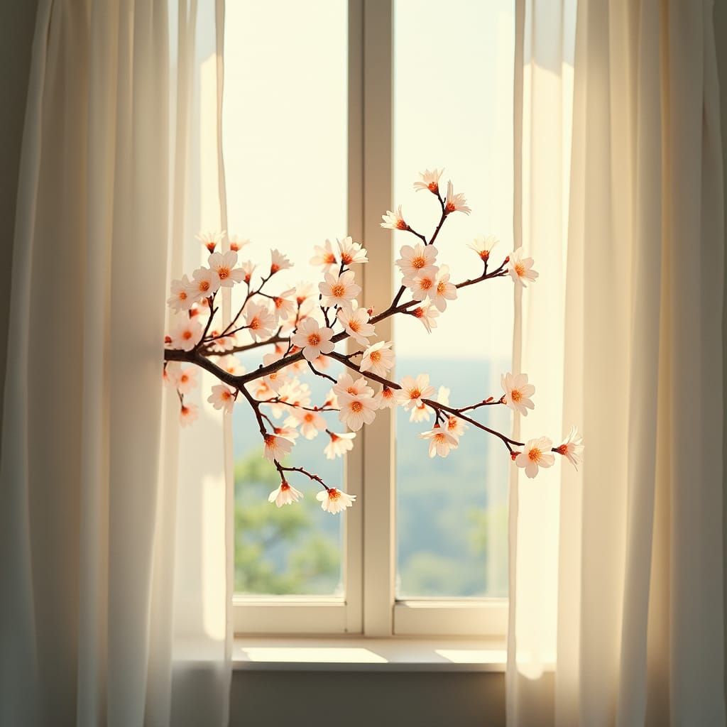 Cherry Blossom Branch in Hiroshige Style