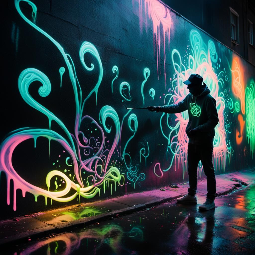 Luminous Street Art Scene in Neon Noir