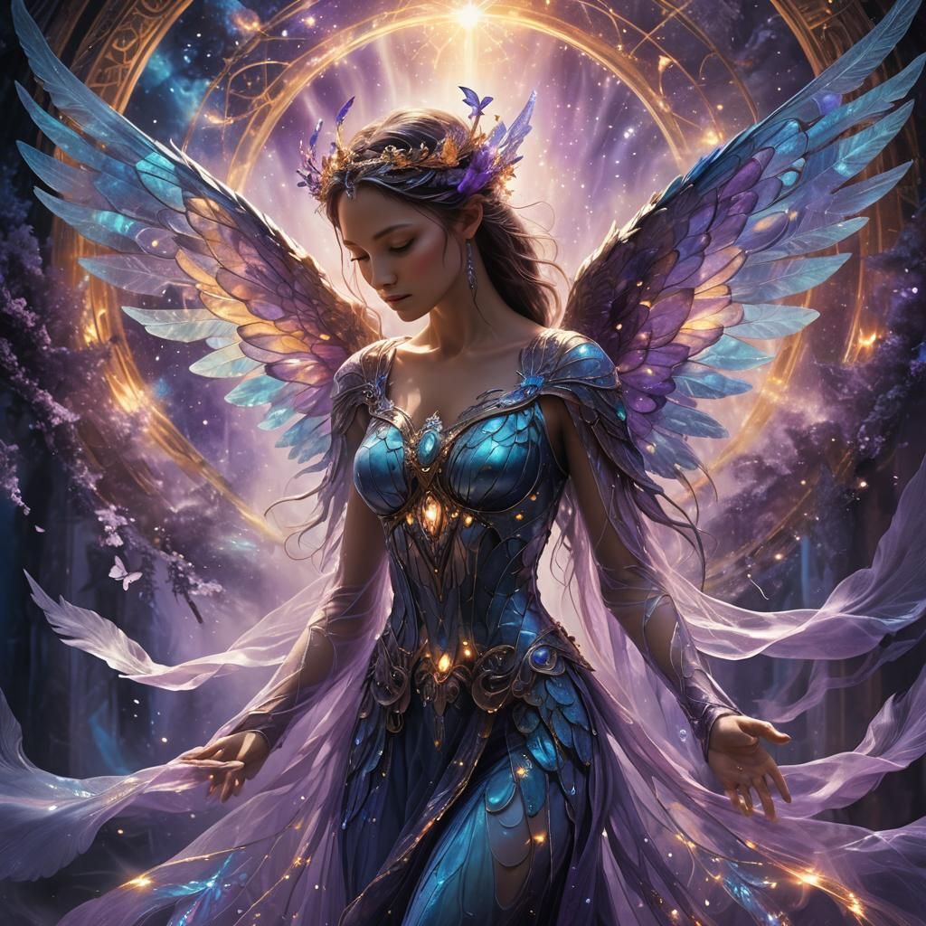 Ethereal Being Emerges from Shimmering Portal