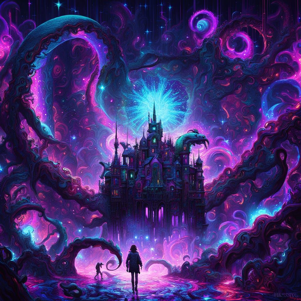 Cosmic Horror Space Mechanic in a Swirling Vortex of Stars a...