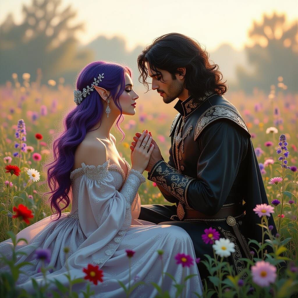 Medieval Man and Elf in Pre-Raphaelite Style