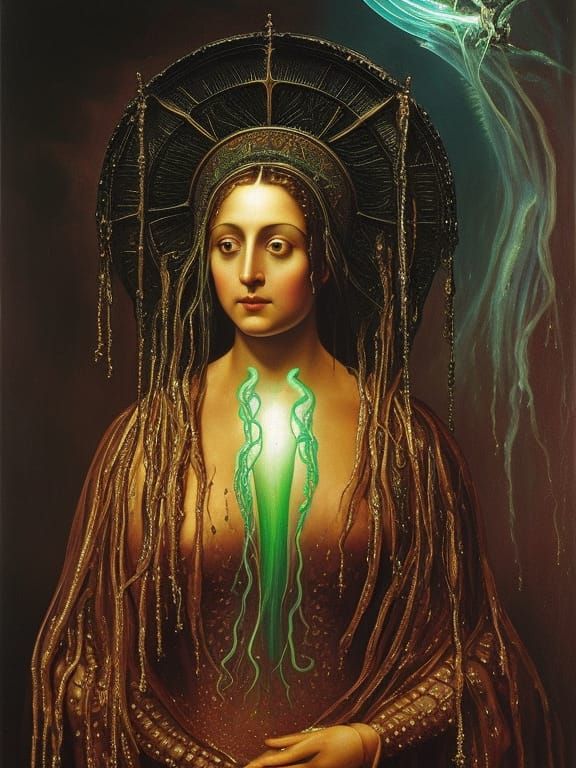 Bioluminescent Ctenophore Girl: Gothic Horror Portrait