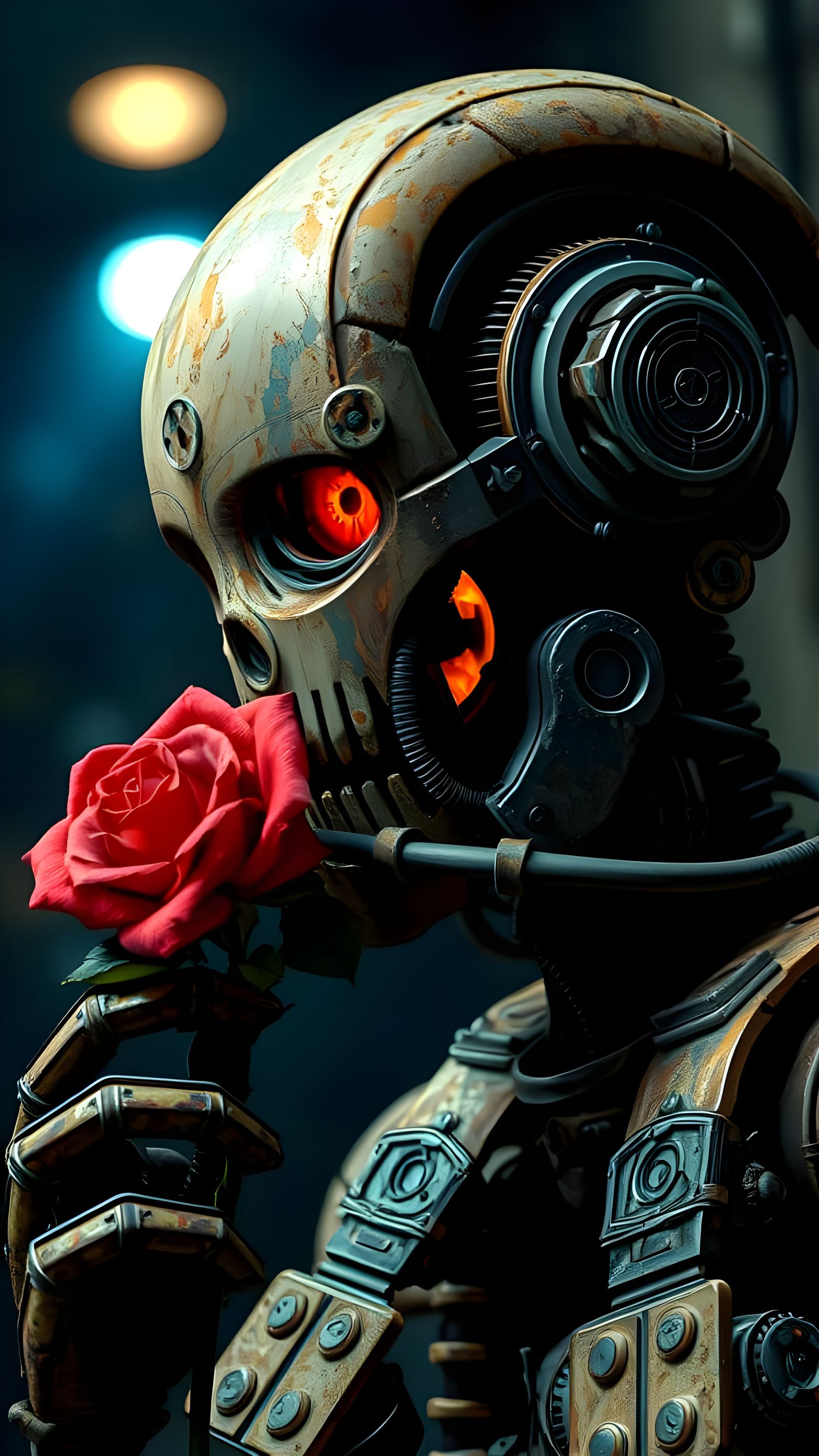 Dystopian Robot with Rose in Giger Style