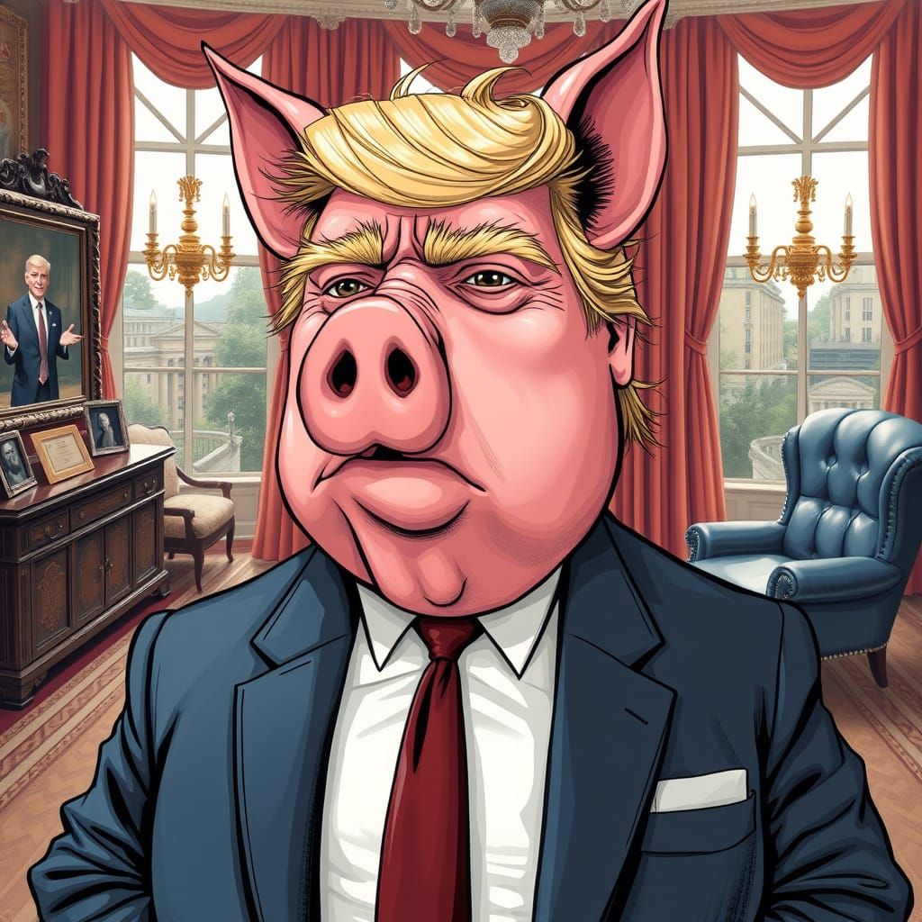 Pig-Faced Man in Suit: Satirical Illustration