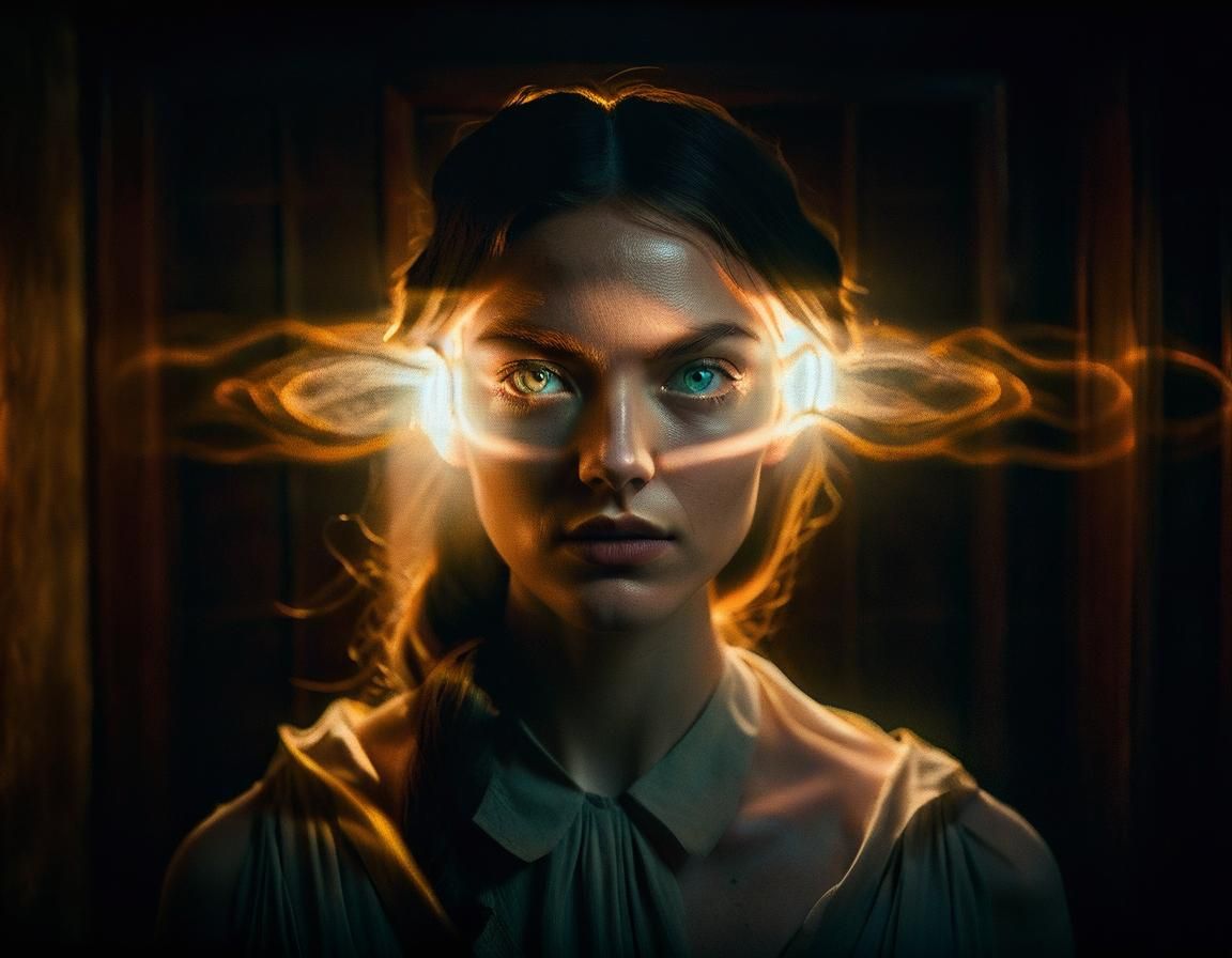 Ethereal Portrait: Woman with Glowing Eyes