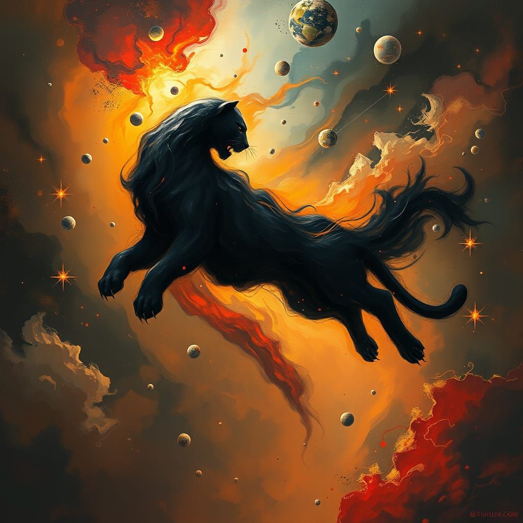 Surreal Panther in Ethereal Void, Abstract Expressionist Sty...