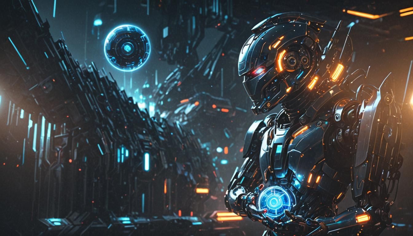Futuristic Robot Holding Glowing Orb in Digital Art