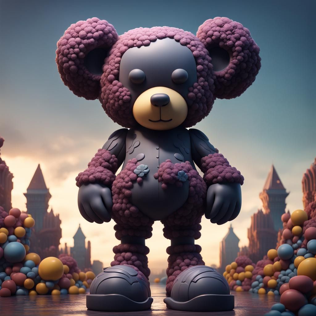 Kaws-Like Bear Figure in T-Pose, Detailed Digital Art
