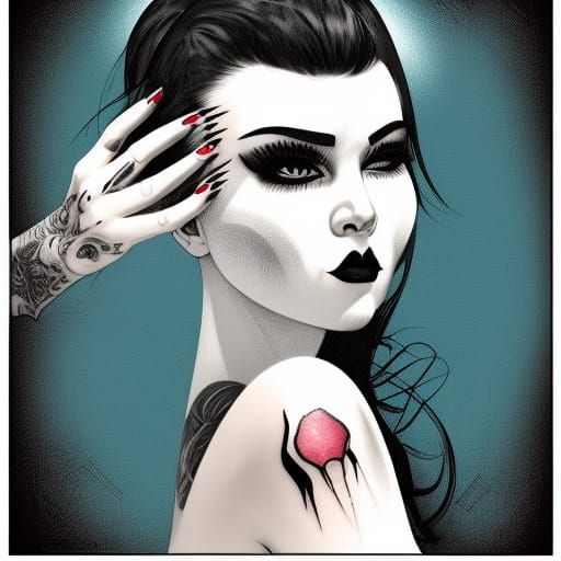 Metropolitan Woman with Hair Tattoos in Comic Art Style