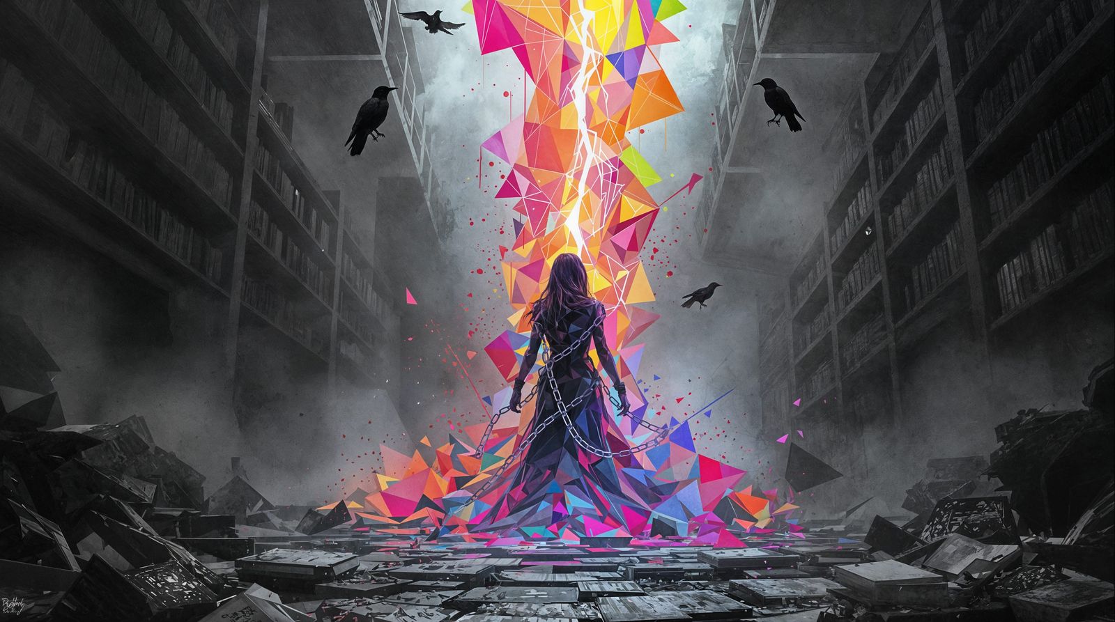 Ethereal Library Rebirth in Vibrant Neon