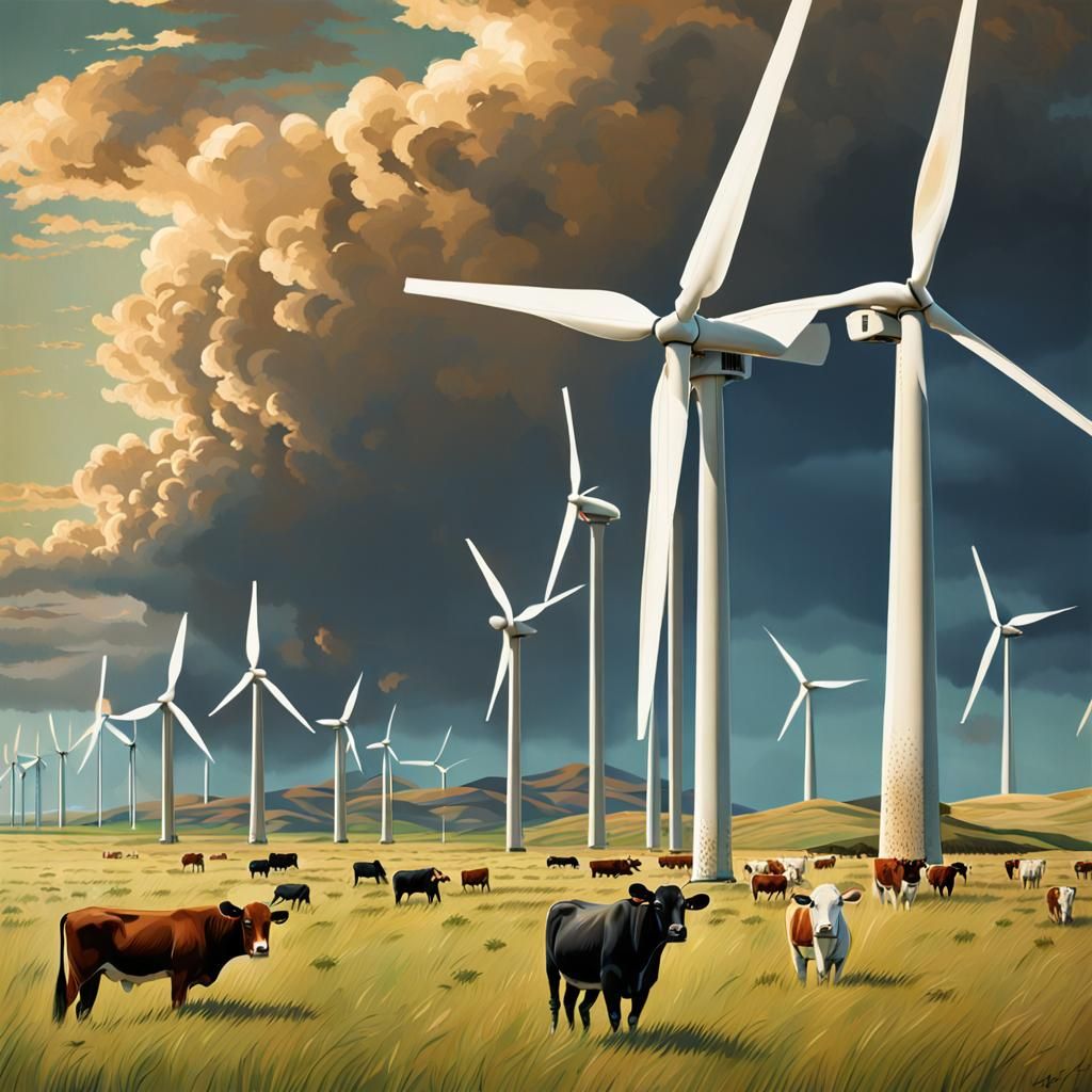 West Texas Wind Turbines on Grassy Plains
