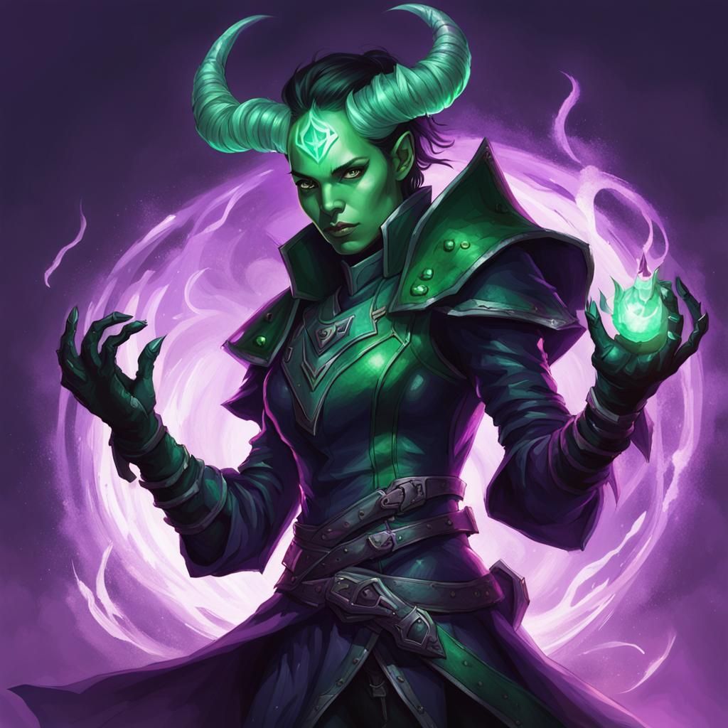 Tiefling Warlock Levitating with Purple Glow