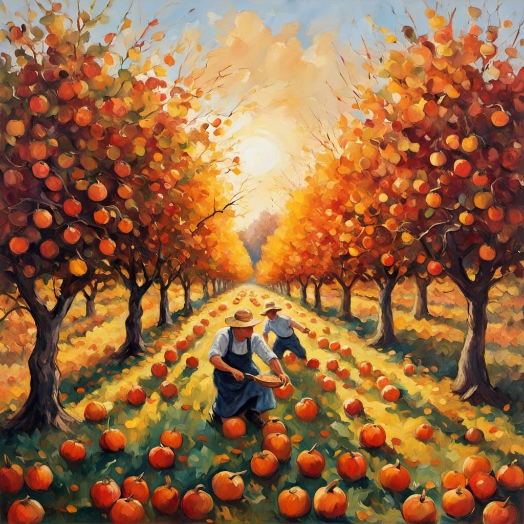 Impressionist Oil Painting of Golden Autumn Harvest
