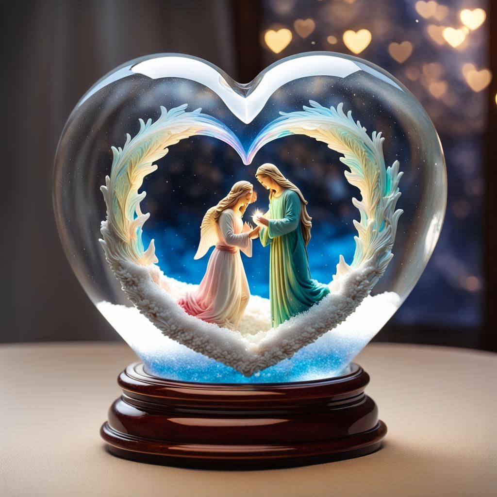 Angels and Aurora Borealis in Snow Globe