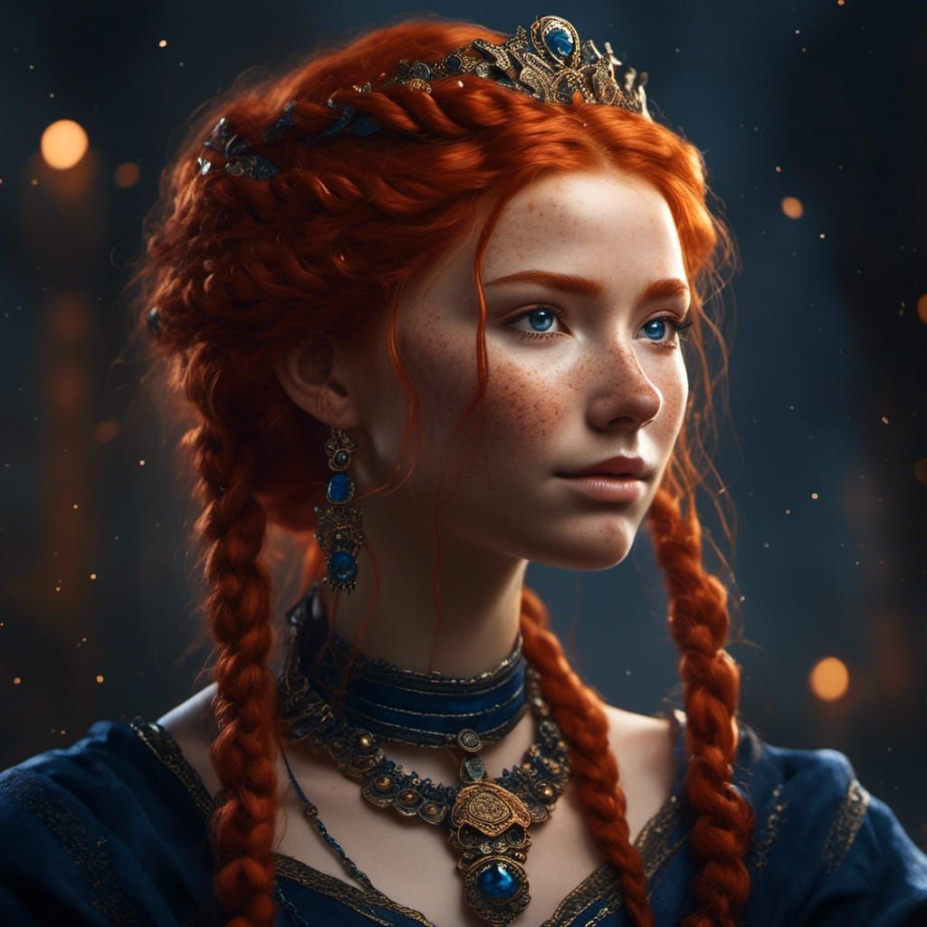 Red-Haired Girl with Amulet: Hyperrealistic Digital Portrait