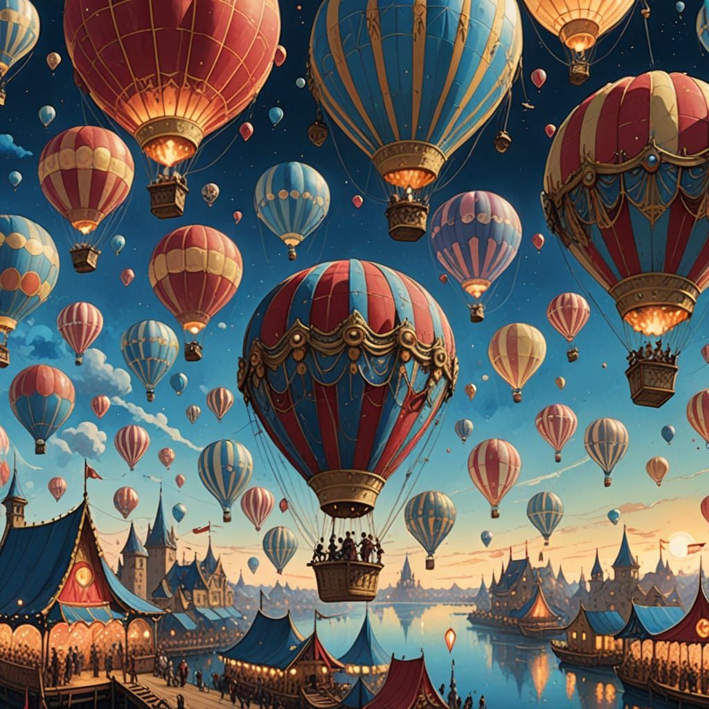 Whimsical Neo-Fantasy Carnival Scene in Pastel and Ink