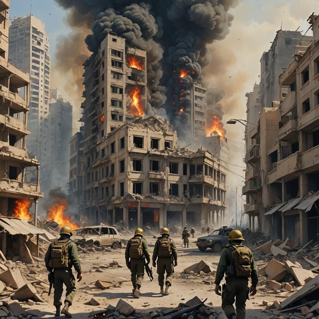 Apocalyptic Tel Aviv: Soldiers and Ruined Cityscape