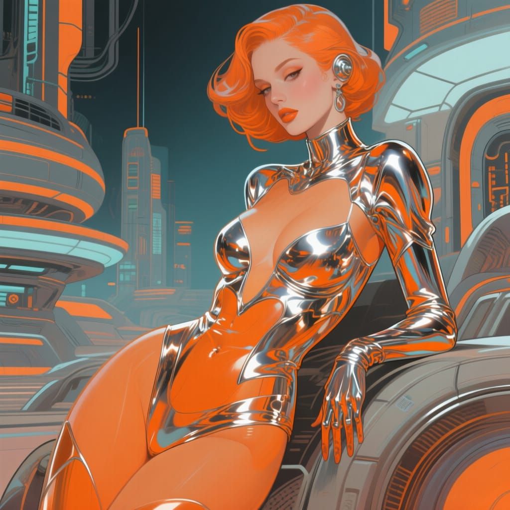 Retro Futuristic Illustration with Sensual Orange Chrome