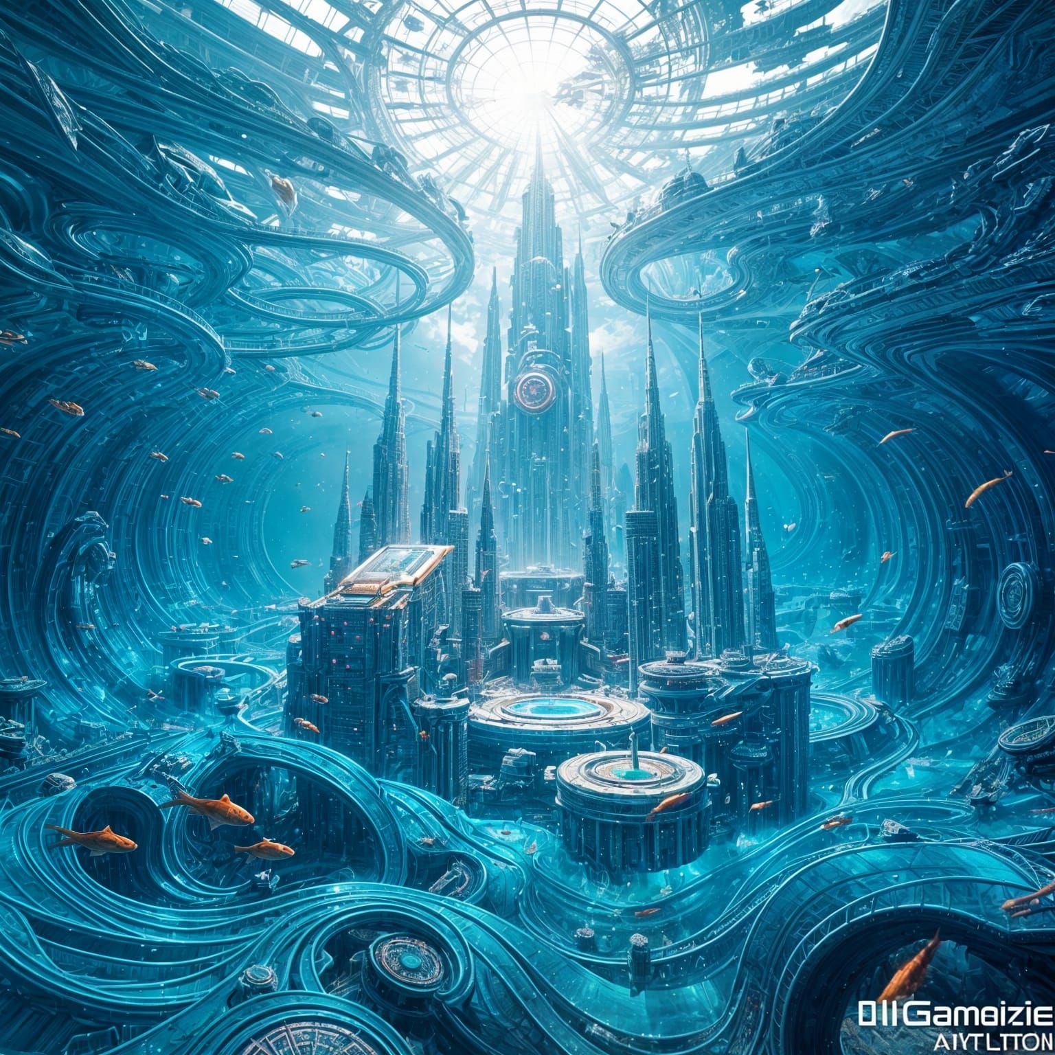 Cyberpunk Metropolis Underwater in Vibrant 3D Anime Style