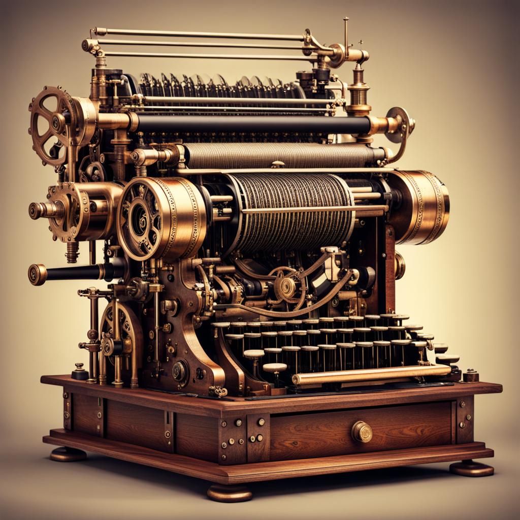 Steampunk Typewriter with Antique Engine