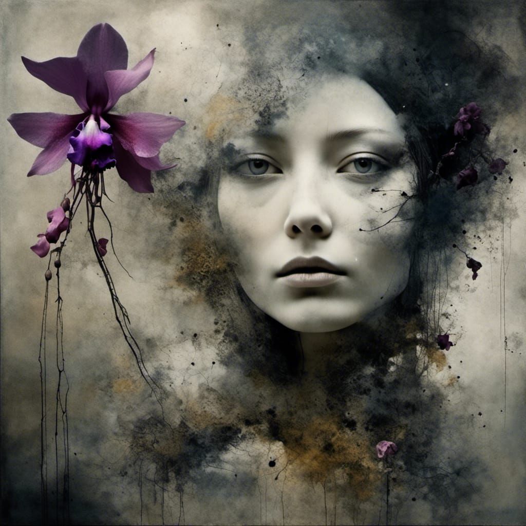Dark Orchid Flower in Metaphysical Style
