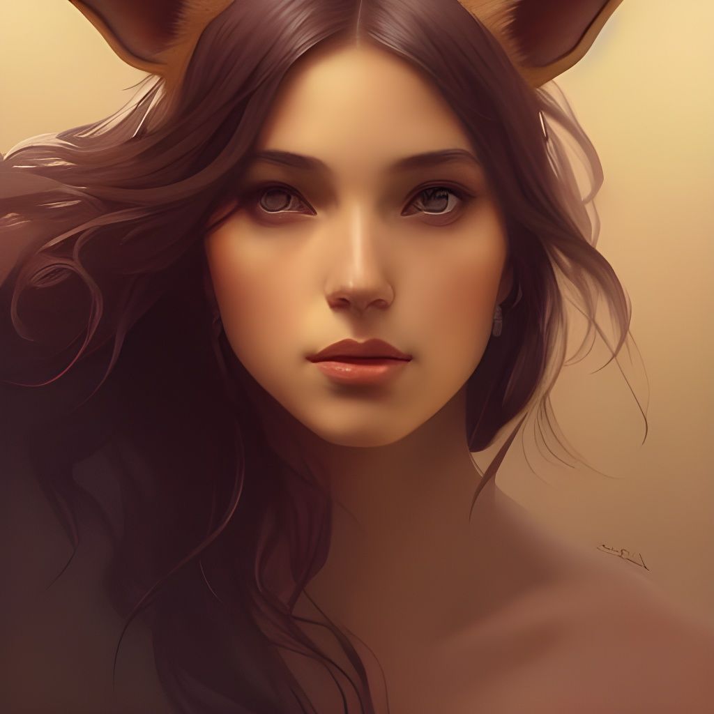 Fox-Eared Woman: Hyperdetailed Portrait in Art Nouveau Style