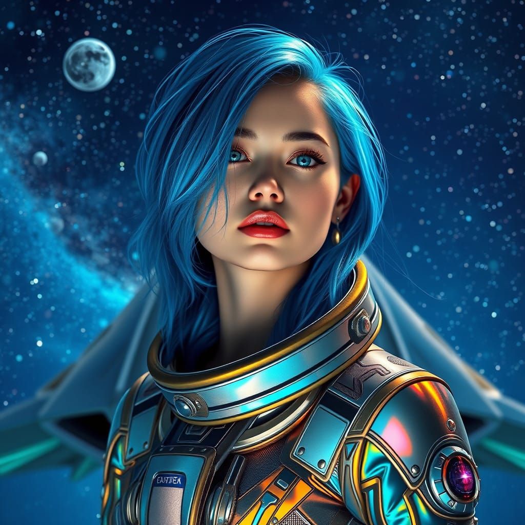 Ethereal Space Explorer in Starry, Hyper-Realistic Cosmos