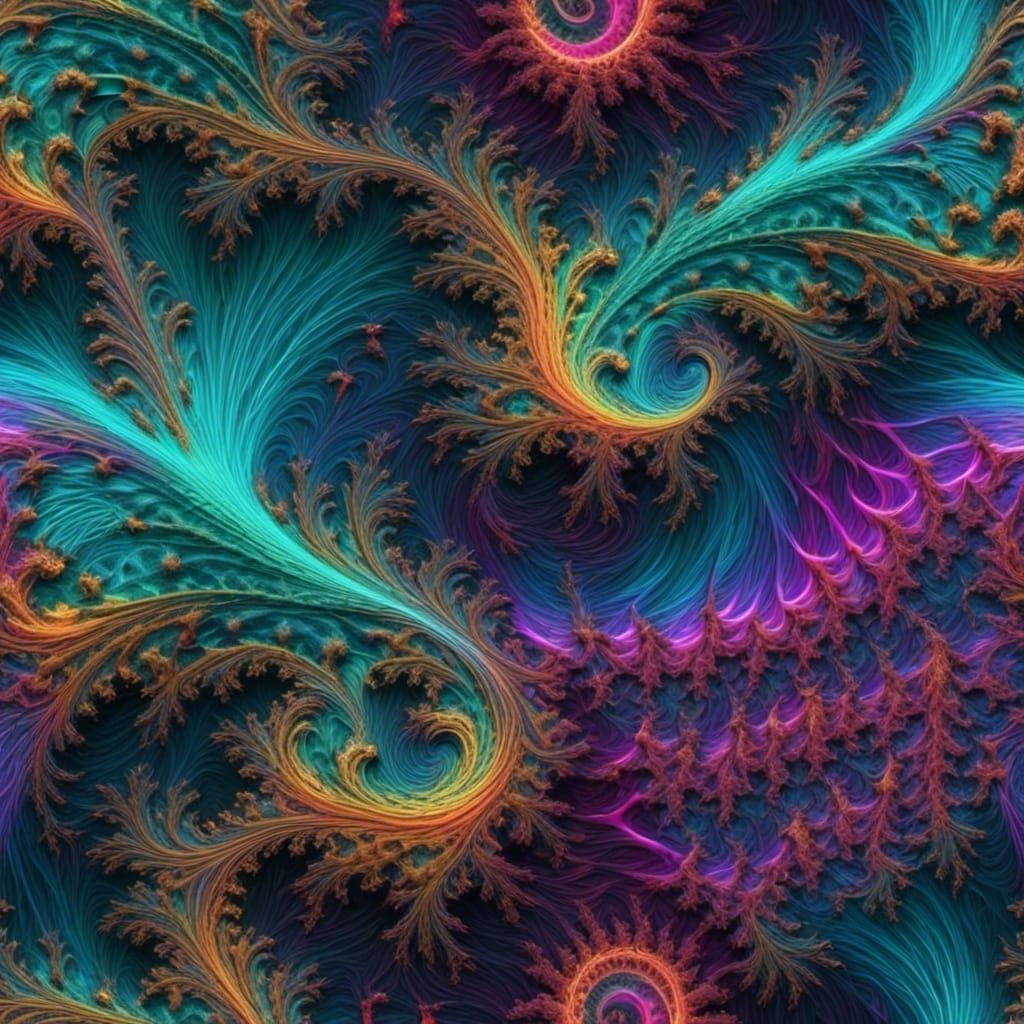 Fantasy Setting with Neon Mists and Abstract Fractals