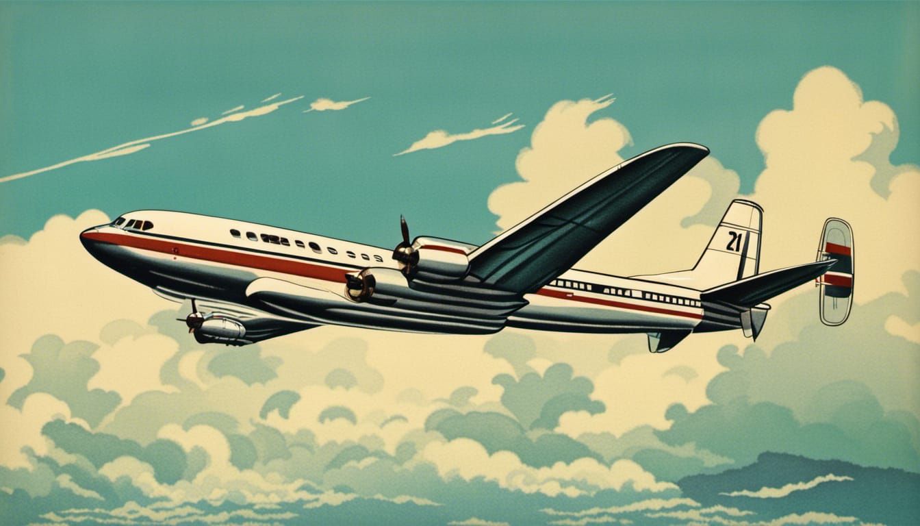 Vintage Commercial Plane in 1960s Style