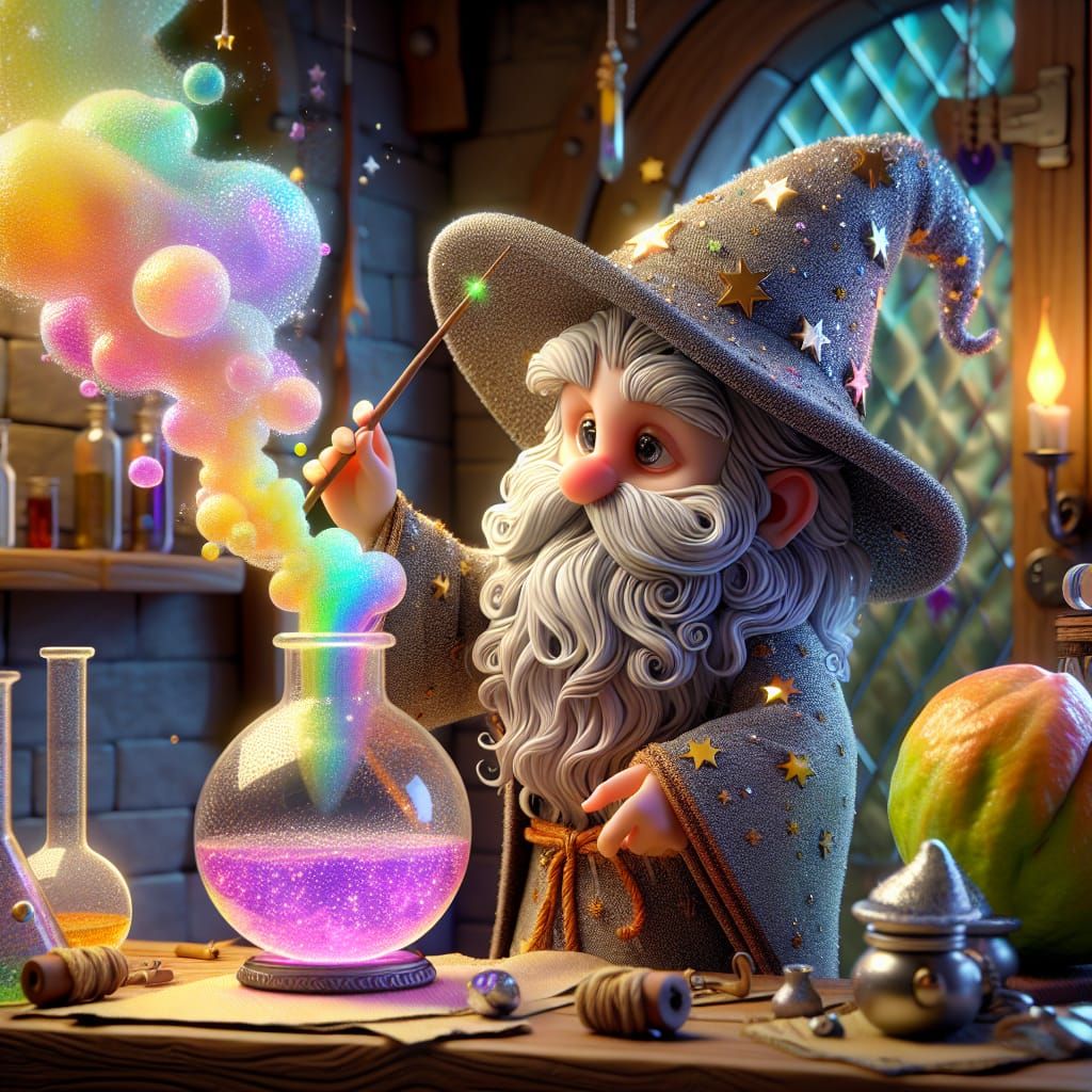 Disney Pixar style 3D Merlin the Enchanter, wearing wizards ...
