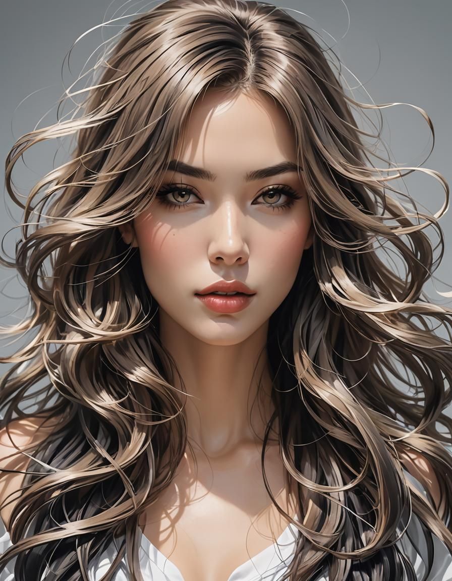 Beautiful Woman with Flowing Hair: AI Art