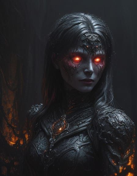 Necro Sorceress with Symbiote in Dark Fantasy Oil Painting