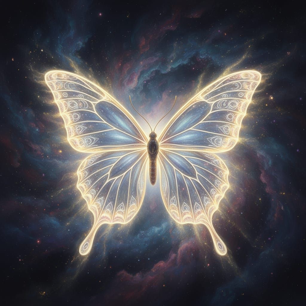 Ethereal Light Butterfly in Cosmic Void