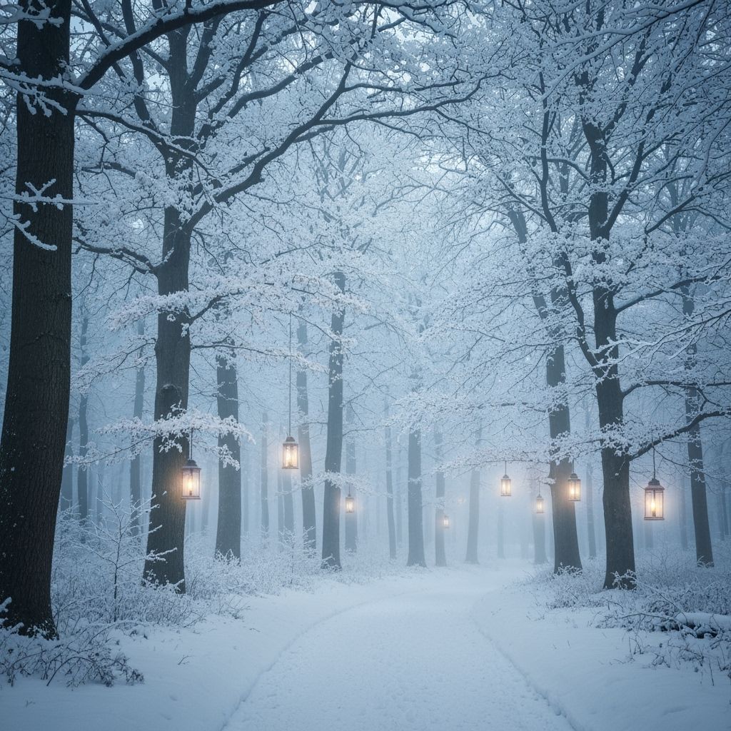 Magical Winter Forest with Glowing Lanterns