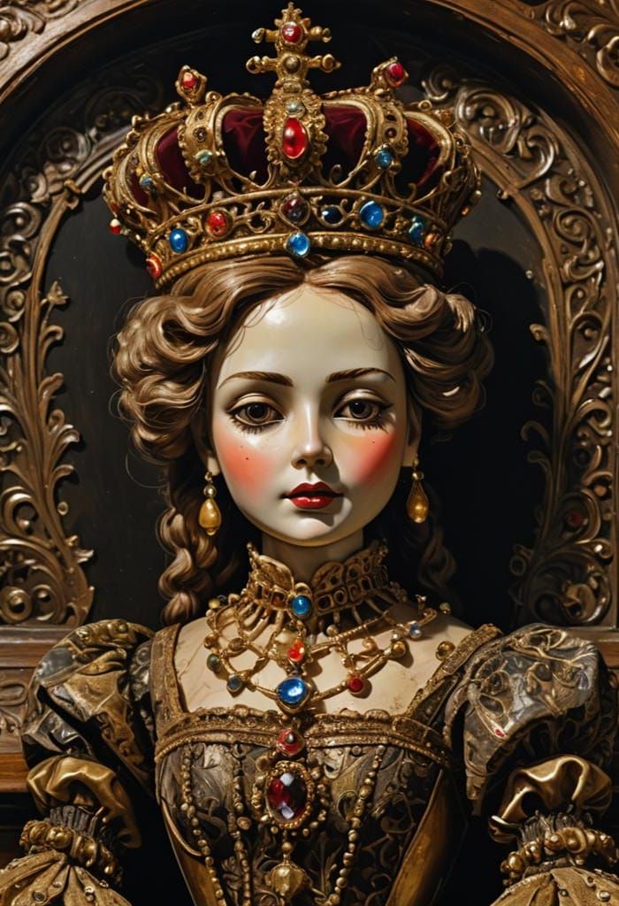 Cursed Victorian Queen Doll in Neo-Impressionist Oil Paintin...