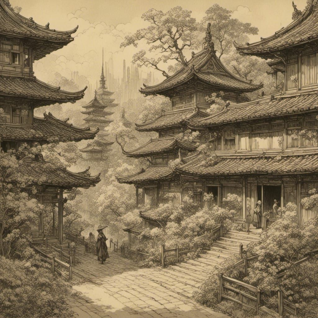 Ukiyo-e Waterfall Scene in Dream Falls Style