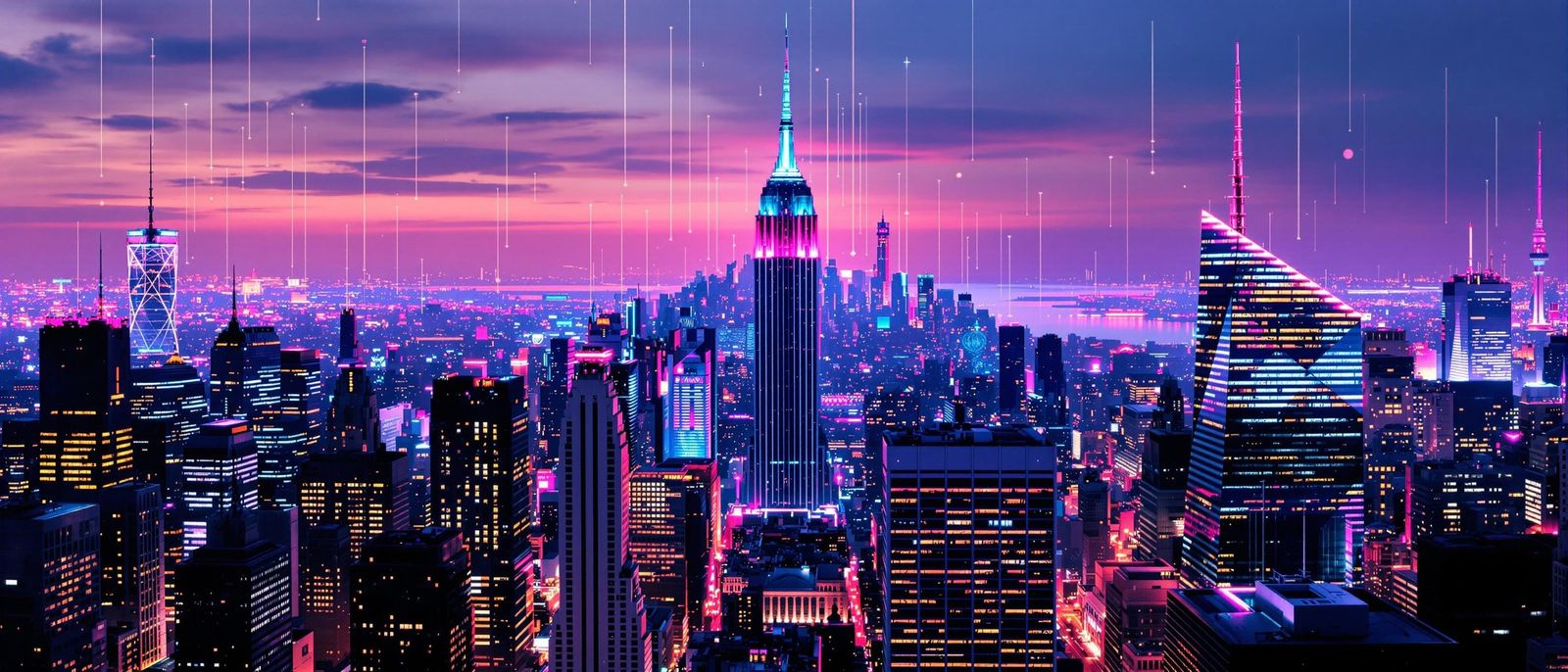 New York City Skyline as Glowing Digital LED Screen