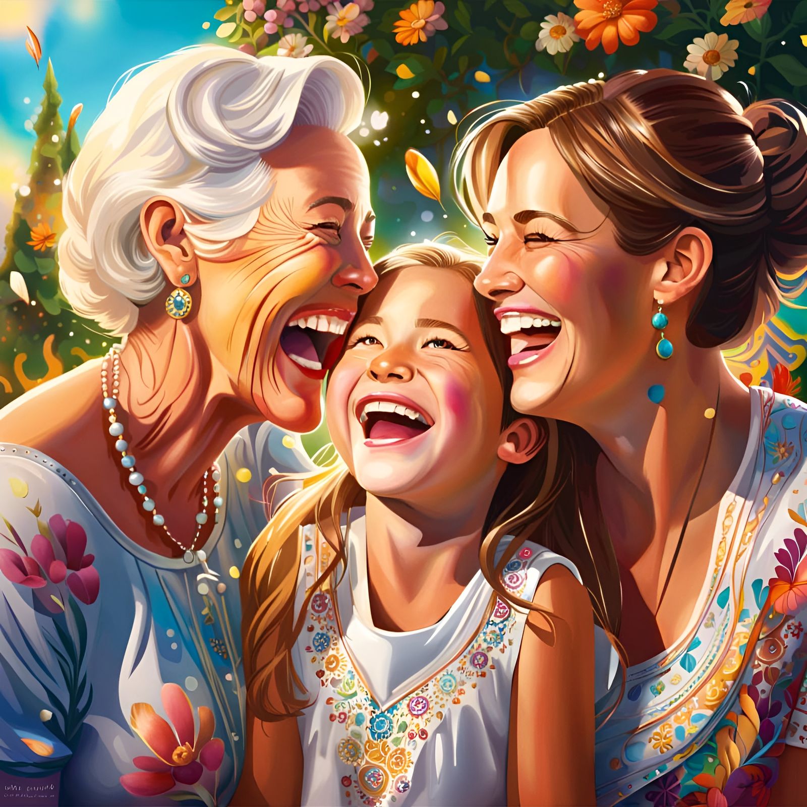 Three Generations Share a Laugh in Hyperrealistic Portrait
