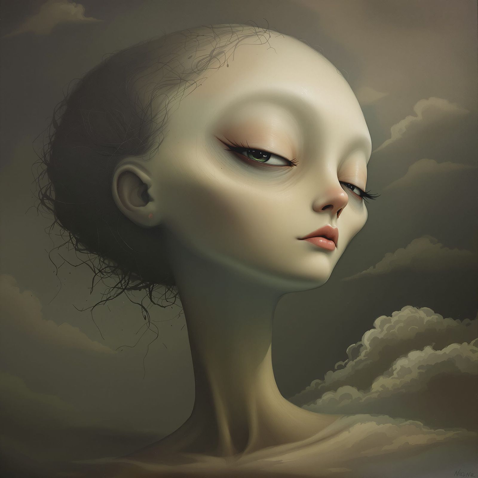 Surreal Whimsical Painting of a Giant Female Sigh