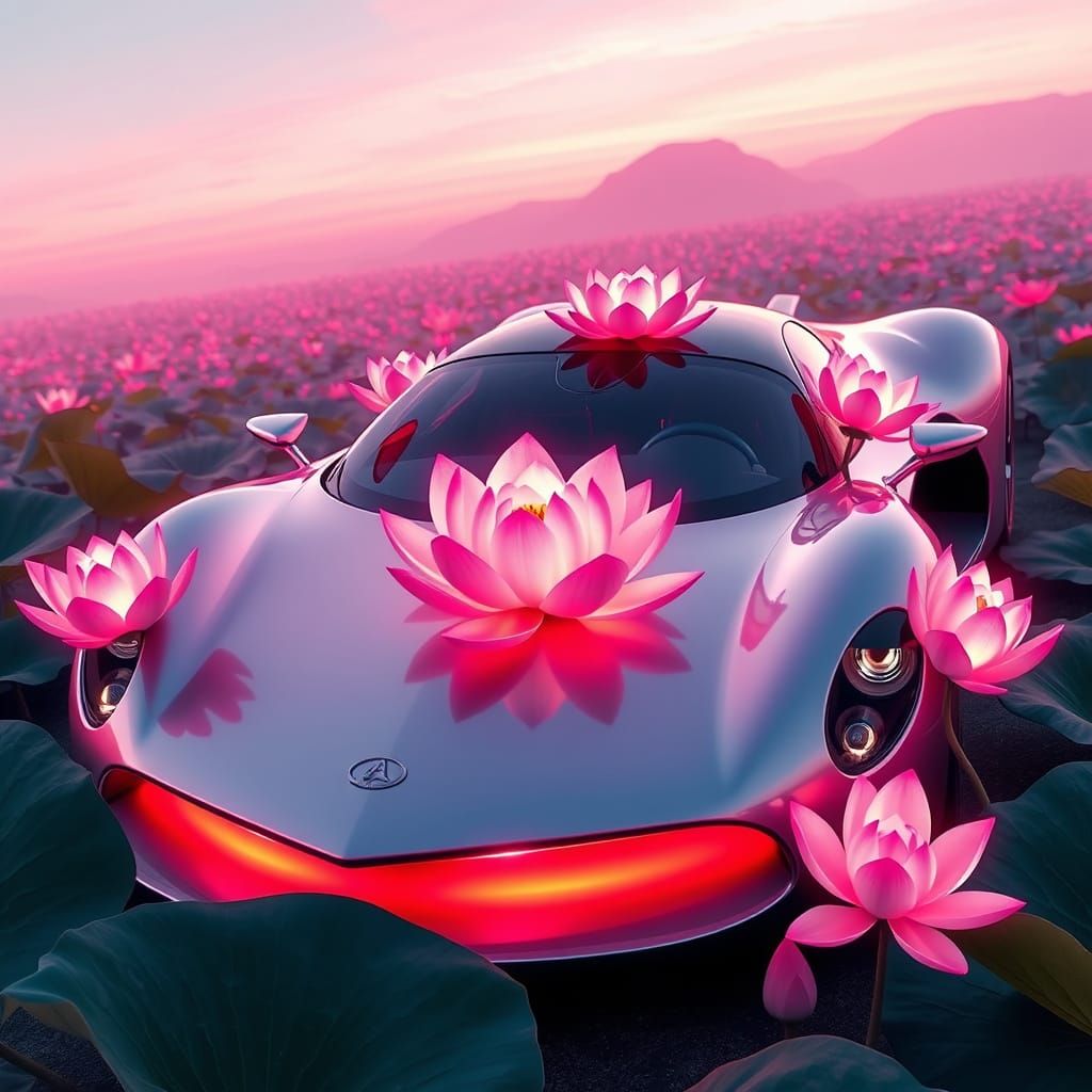 Futuristic Lotus Car in Serene Landscape