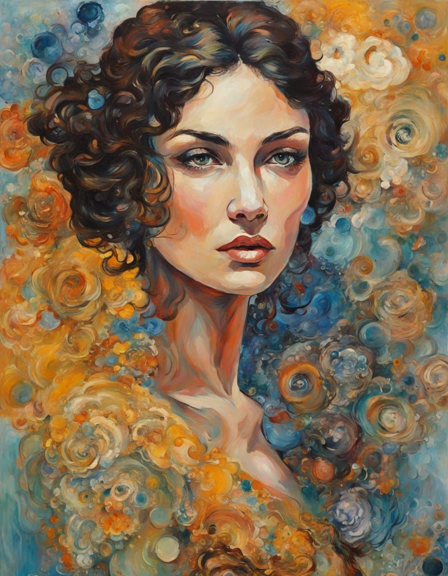 Portrait of a Woman in Whirling Khokhloma Style