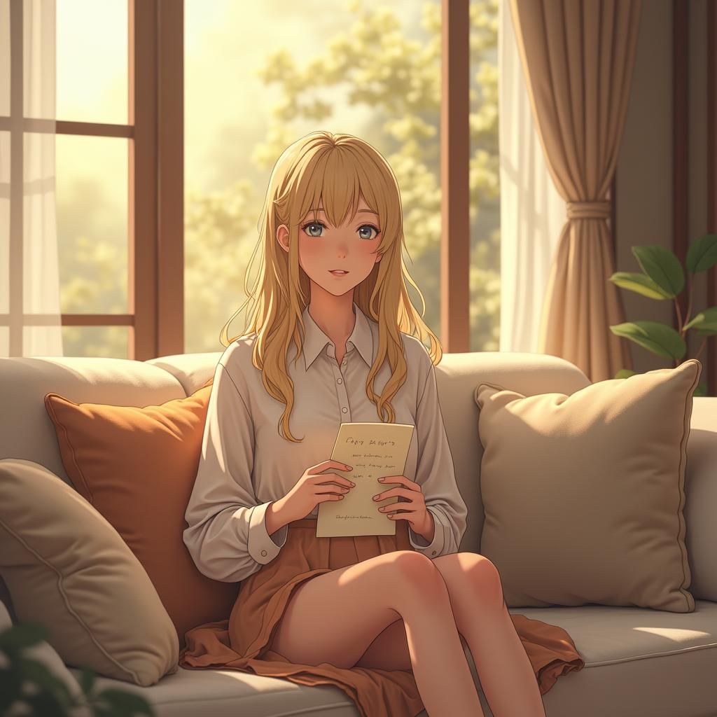 Woman with Love Letter in Anime Style