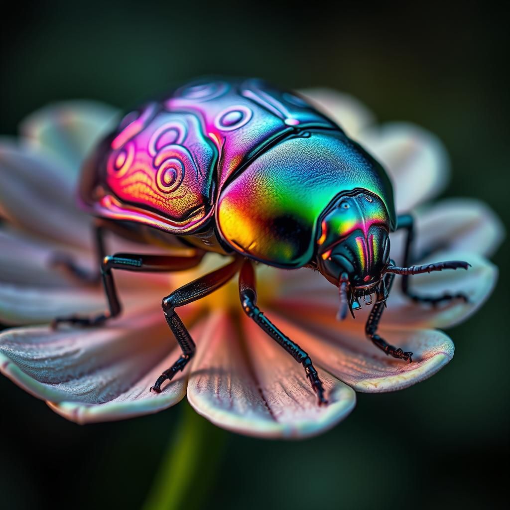 Iridescent Fantasy Beetle on Leaf in HDR